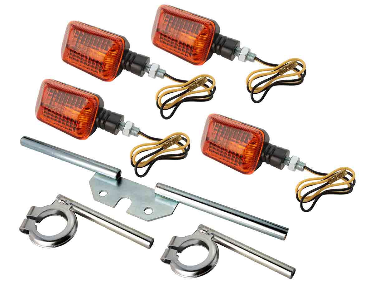 MOPE.00341 Mini Blinker Set orange 12V 20W Halogen vorn hinten Blinkerträger verzinkt für Simson S50, S51, S70 - 2